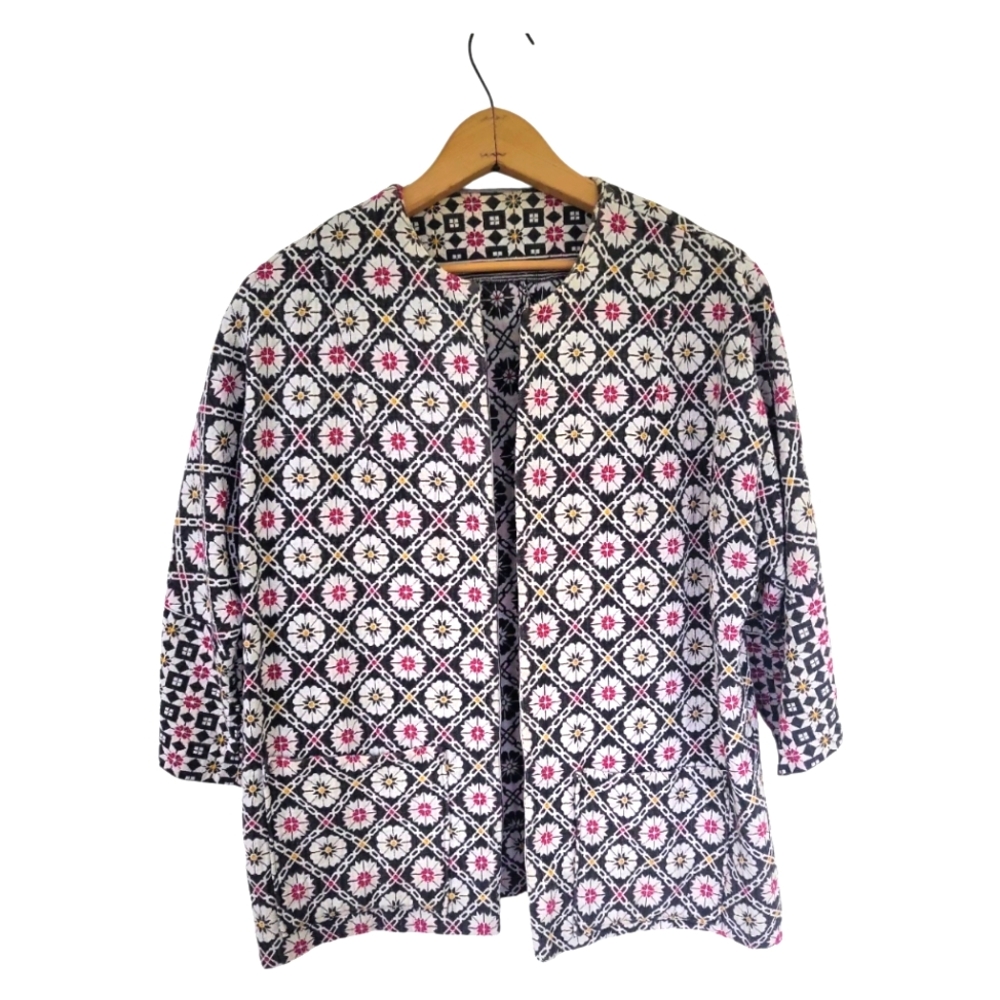 Vintage Handmade Geometric Floral Jaquard Topper Jacket Sz L/XL